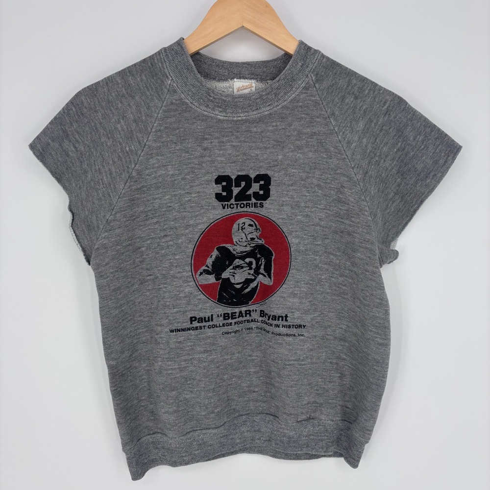 Vtg 80s Bear Bryant Sweatshirtโ Small 34-36 Cropped Cut Off Sleeves 1984 Alabama